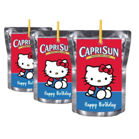 Happy Birthday Edition Juice Pouche labels, Red kitty Design, Set of 12 - Picture 4 of 4